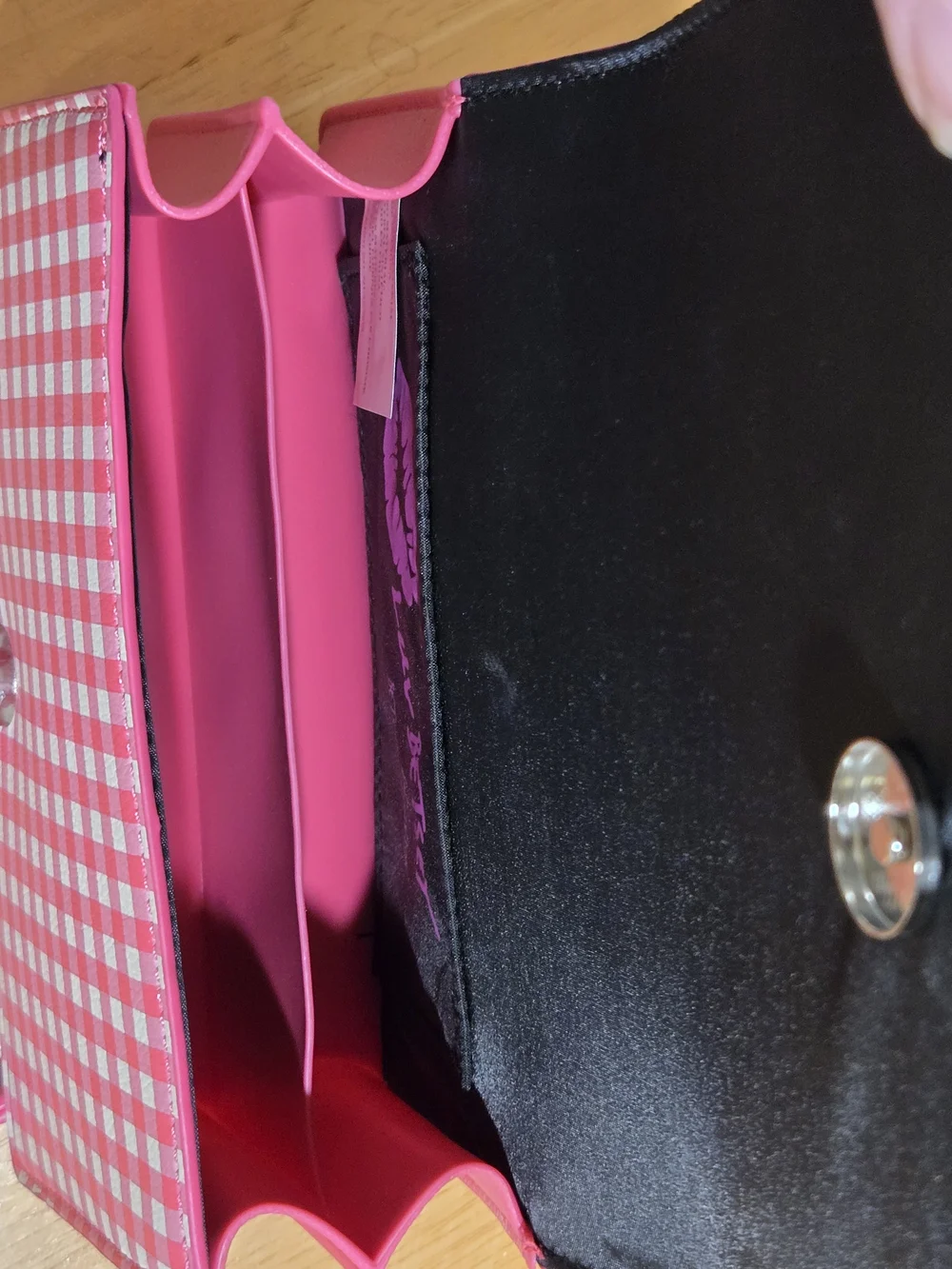 Pink Gingham Crossbody Bag with Heart Accent and Pearl Charm